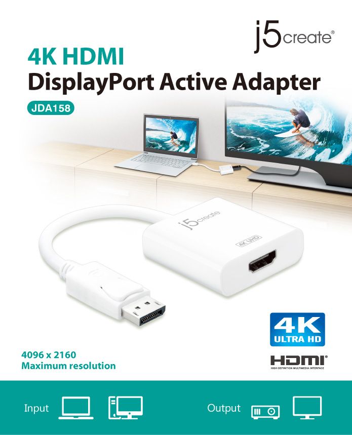 J5create Display Port Active Adapter 4K HDMI JDA158