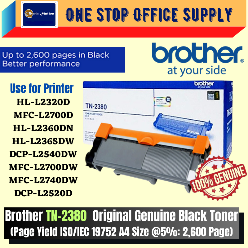 Brother TN-2380 Original Genuine Black Toner Cartridge (Page Yield ISO/IEC 19752 A4 Size @5%: 2,600 Page) / Original Toner Cartridge / Printer Toner / Brother Toner / Toner Cartridge / Toner / Black Toner