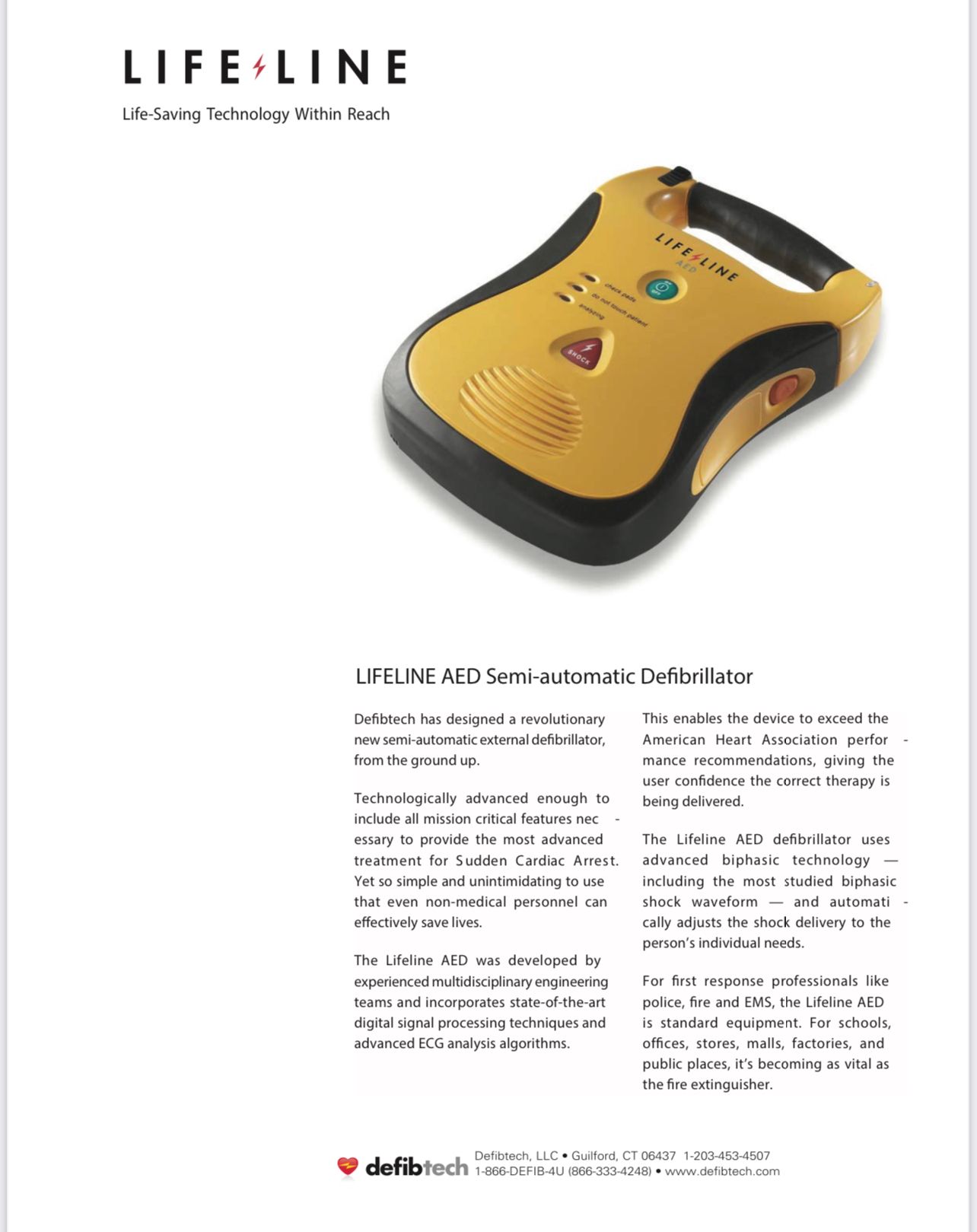 AED Lifeline AED automated external defibrillator (high capacity battery)