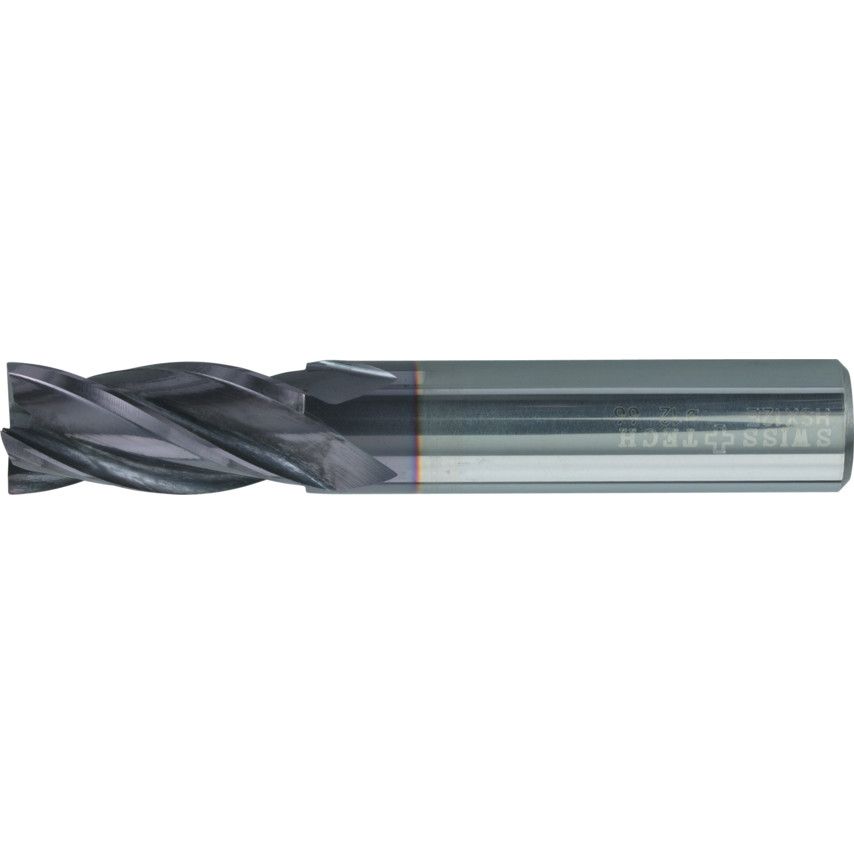 SwissTech 10.00mm Series 66 Carbide 4 Flute Plain Shank Short Series End Mills - EMQ-4PS Q-Coat Coated SWT1656610A