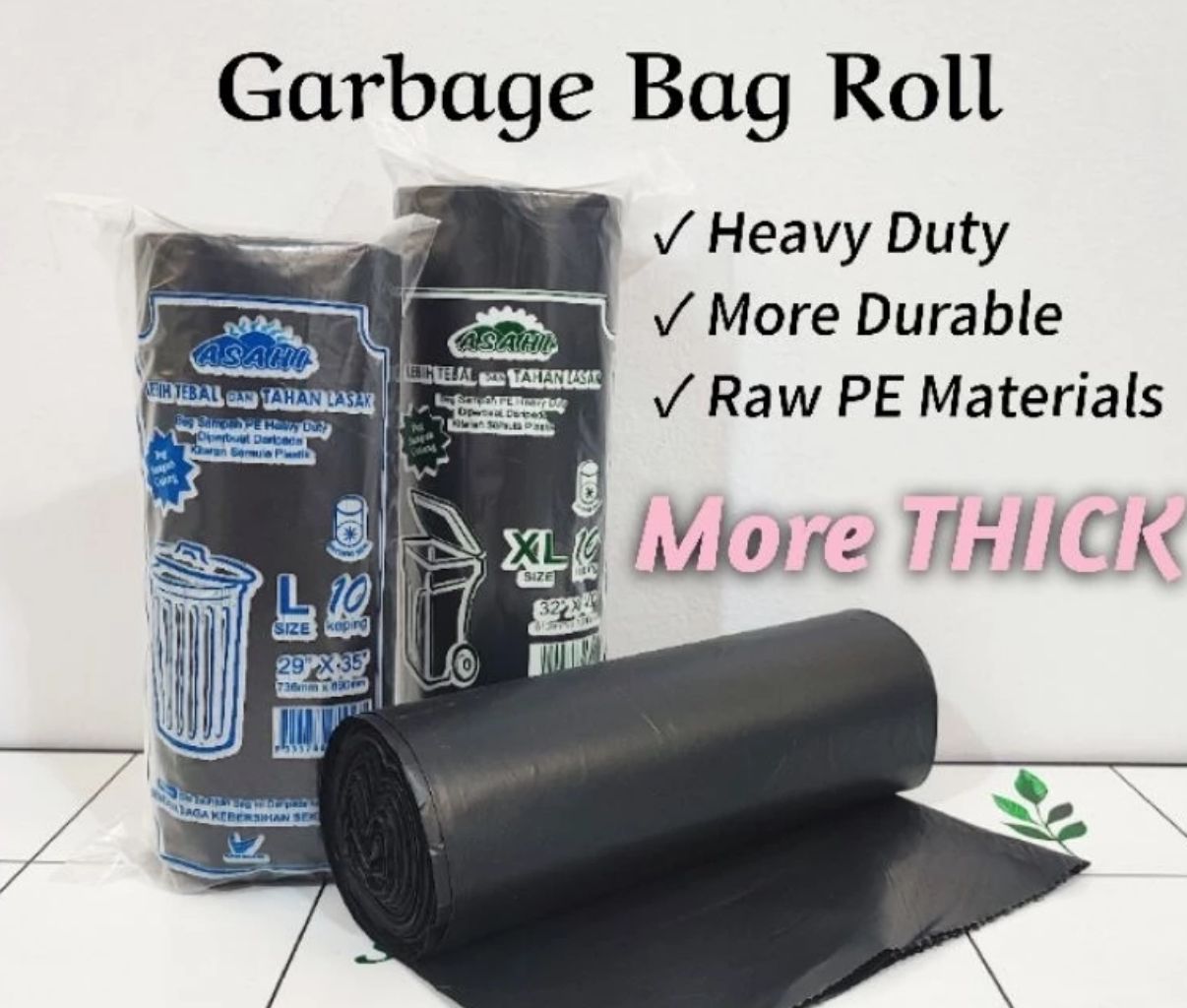 Asahi Beg Sampah Gulung TEBAL THICK Heavy Duty PE Rubbish Trash Garbage Plastic Bag Rolls Plastik Hitam