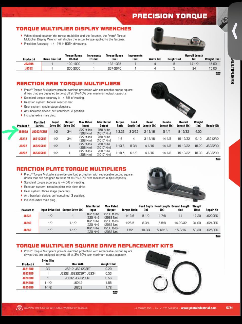 Torque Multiplier, Brand : PROTO, Model J6202A