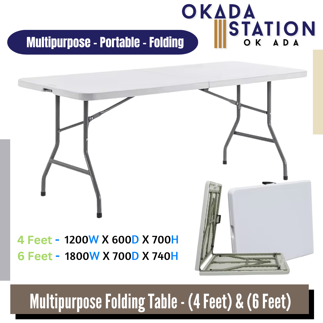 Okada Multipurpose Portable Folding Table - All Size / Multipurpose Desk / Portable Table / Folding Table / Banquet Table / Buffet Folding Table / Convenient for collection / 4 ft / 6ft