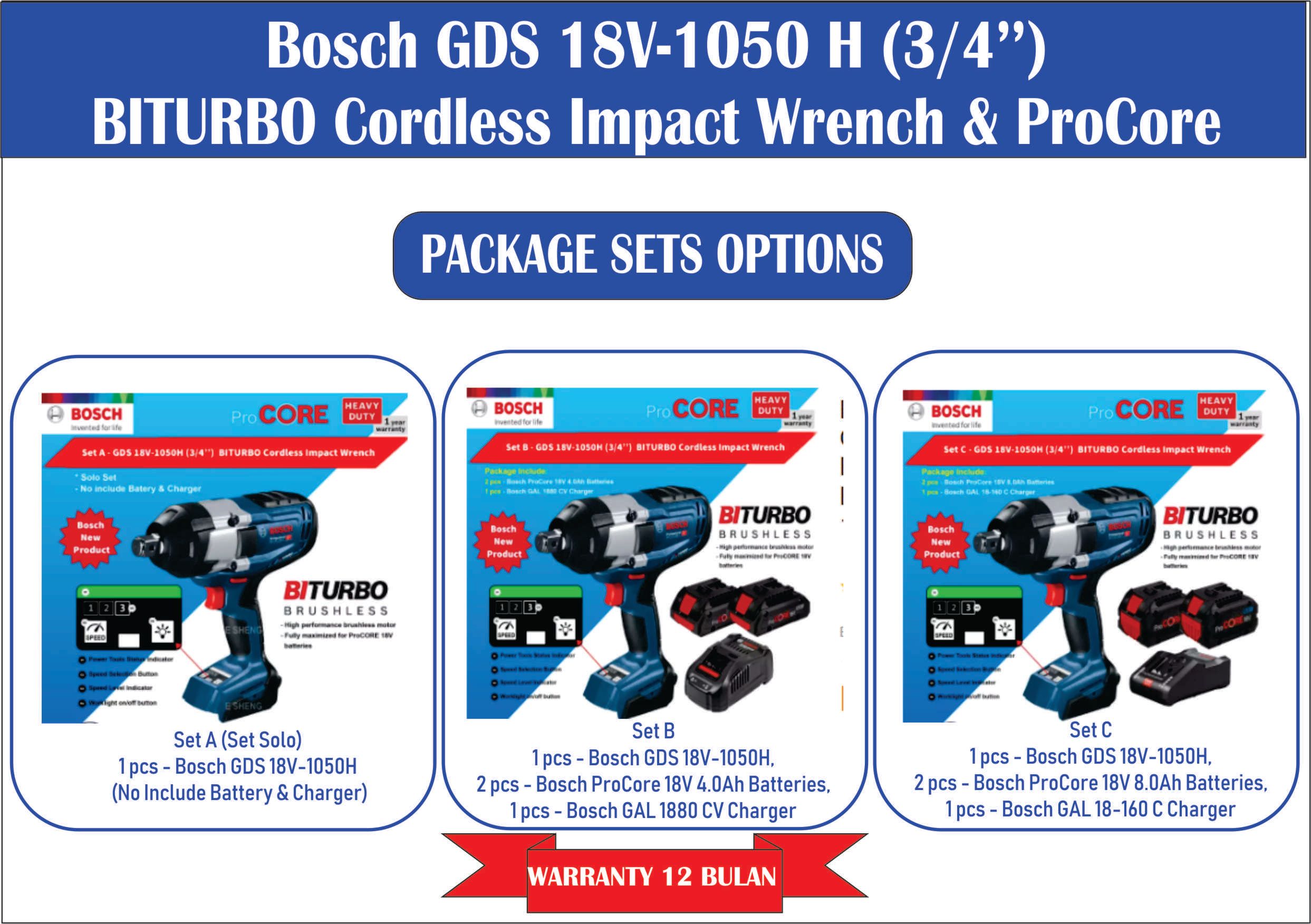 BOSCH GDS 18V-1050 H ocha Bosch GDS 18V-1050H (3/4’’) BITURBO Cordless Impact Wrench & ProCore 18V-free delivery semenanjung