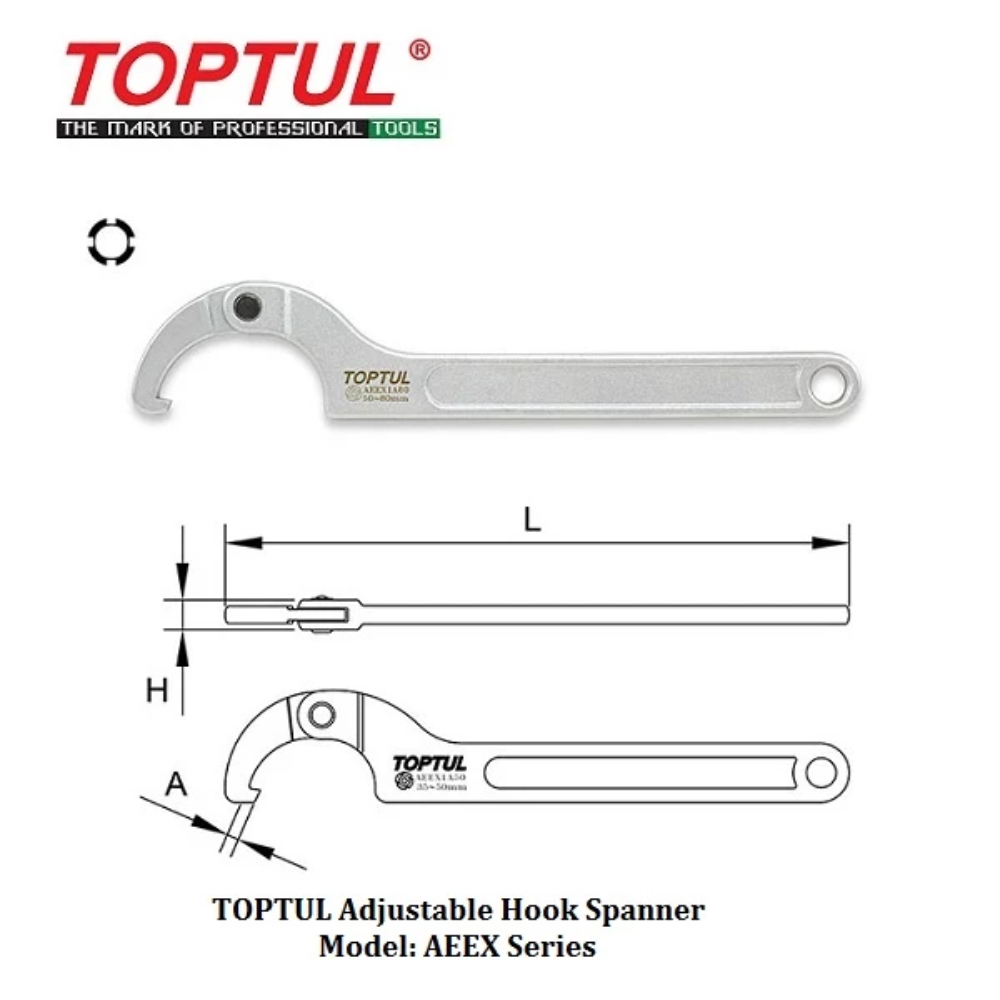 TOPTUL Adjustable Hook Spanner - Model: AEEX Series