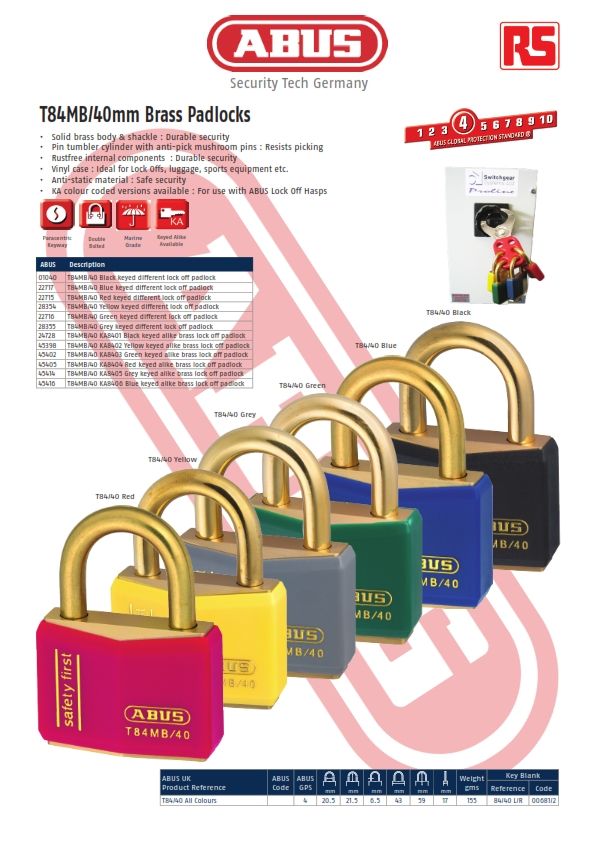 ABUS XR0084T40KA6 All Weather Brass Safety Padlock Keyed Alike 40mm