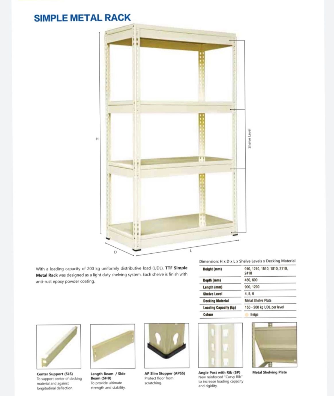 QS Bottles Metal Rack 1810 H X D45 X 1200L 4 Shelve