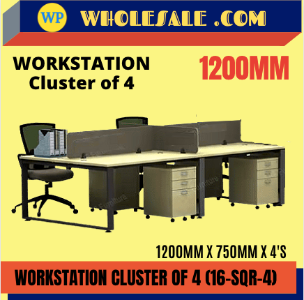 VS WORKSTATION OF 4 PERSONS / 16-SQR-4 / 1200MM TABLE SIZE / OPEN CONCEPT CLUSTER OF 4 / WORKSTATION / 4 SEAT / OFFICE TABLE