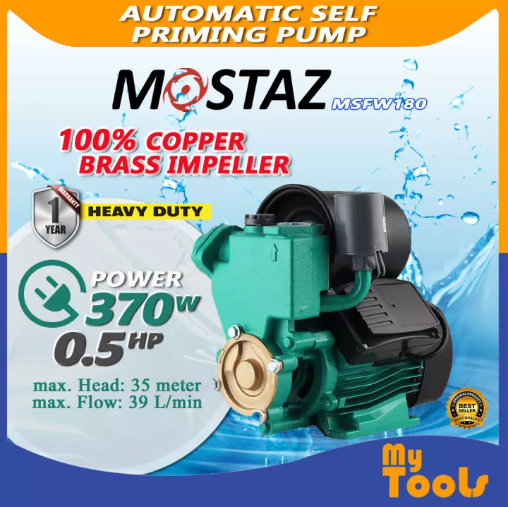 MOSTAZ MSFW180 1" Automatic Self-Priming Peripheral Water Pump