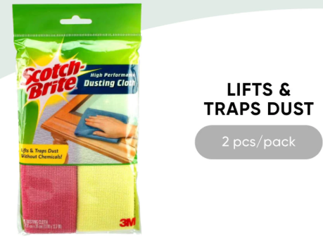 3M *3M™ Scotch-Brite® Microfiber Dusting Cloth, Highly Durable, 2 pcs/pack, Lifts and traps dust