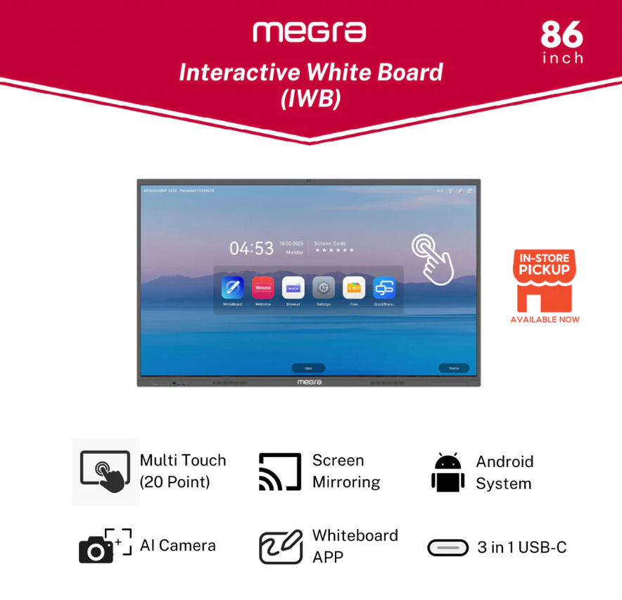 MEGRA 86 Inch Interactive White Board School TV Touch Screen Monitor Interactive Display Smart Board Office