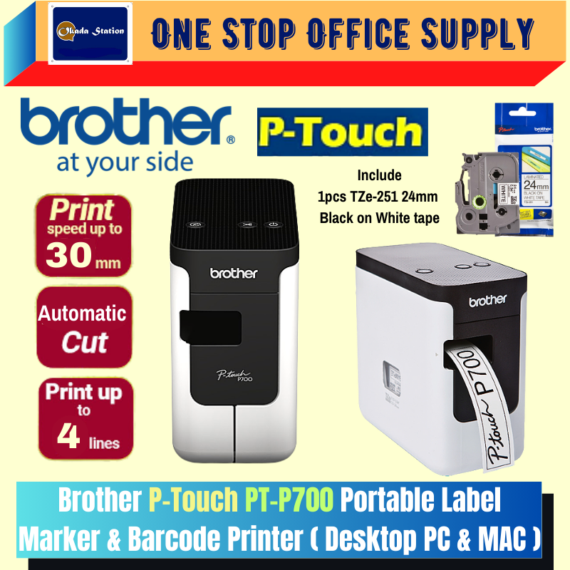 Brother P-Touch PT-P700 Portable Label Marker & Barcode Printer (Desktop PC MAC Connectable) / Manager Label Printer / Label Marker & Barcode Printer / P-Touch Printer / Portable Printer / Label Printer / Barcode Printer / Printer / P-Touch
