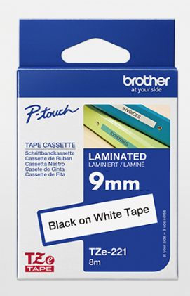 Label Tape – Brother-compatible TZe Laminated label tape strong adhesive 9mm (Black on White)