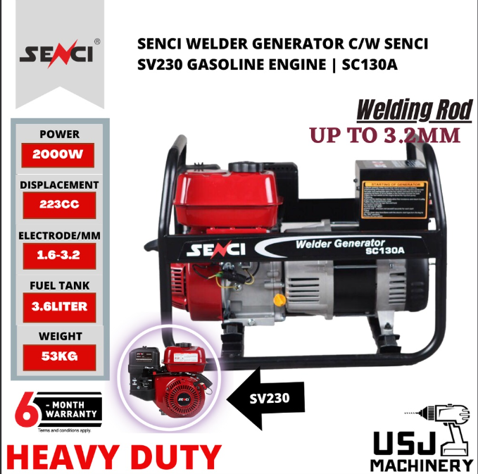 SENCI Welder Generator C/W SENCI SV230 Gasoline Engine SC130A Max Out 2800Watt - Weld up to 3.2mm