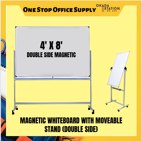 Magnetic Whiteboard Double Sided With Moveable Stand 4' x 8' / Double Sided Whiteboard With Stand / Whiteboard with Aluminium Frame / Double Sided Whiteboard / Whiteboard / DMS-48