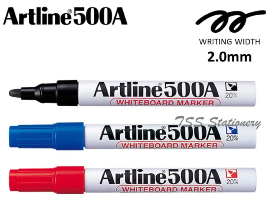 ARTLINE 500A Whiteboard Marker Pen 2.0mm Bullet Nib (1pcs) - Erasable Marker & Dense colour. Non-offensive low odour alcohol based ink for Whiteboard writing, Glass,