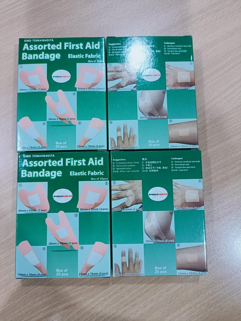 QS ASSORTED ELASTIC FABRIC FIRST AID BANDAGE 20's