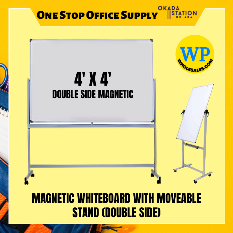 Feeyond Magnetic Whiteboard Double Sided With Moveable Stand 4' X 4' / Double Sided Whiteboard With Stand / Whiteboard with Aluminium Frame / Double Sided Whiteboard / Whiteboard / DMS-44