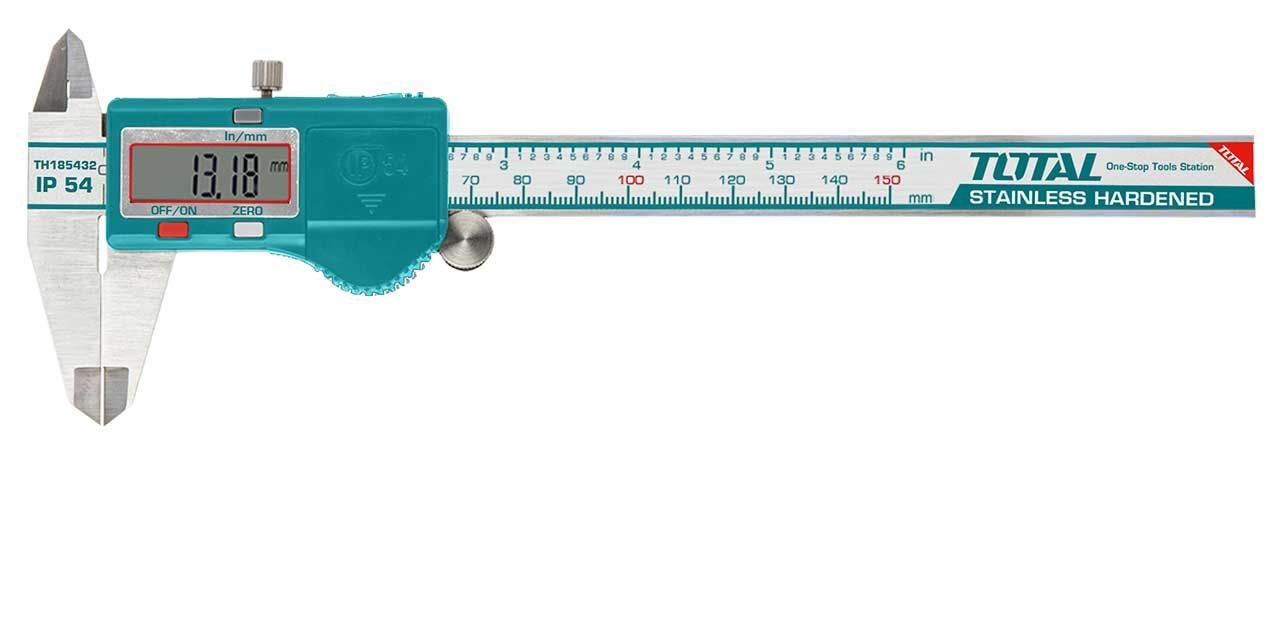 TOTAL DIGITAL CALIPER STAINLESS STEEL IP54 PROTECTION RANGE: 0MM - 150MM ACCURACY: 0.1MM W/ LCD DISPLAY - TMT321506