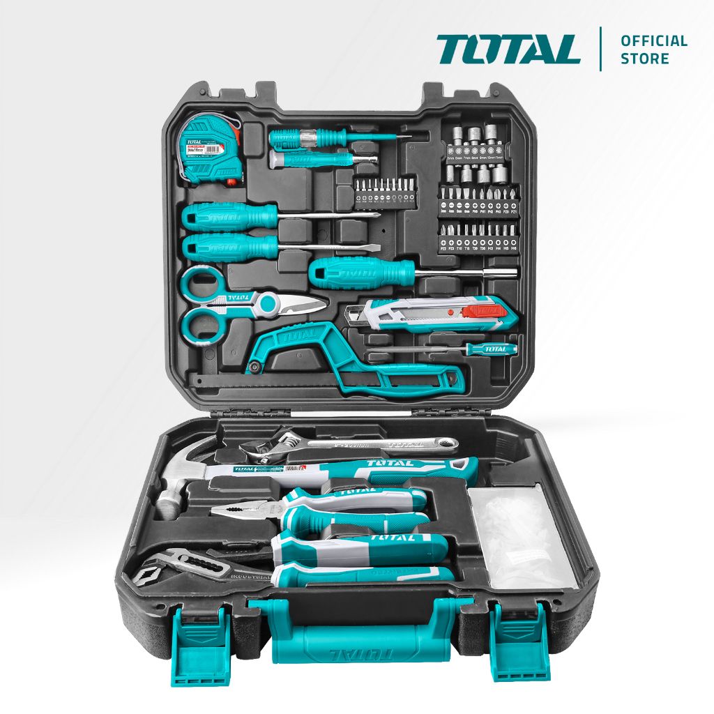 TOTAL TOOLS SET WITH PLIERS SCREWDRIVER POWER SLEEVE HACKSAW HAMMER HEX KEY & SCREWS (130 PCS) THKTHP21306