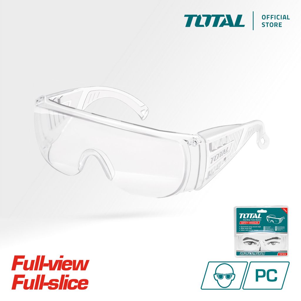 TOTAL SAFETY GOGGLES POLYCARBONATE PC WRAPPED AROUND STYLE FOR AN UNRESTRICTED VIEW TSP304