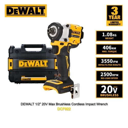 Dewalt DCF922 D2-B1 1/2” 20v Max Brushless Cordless Impact Wrench, Detent Pin (DCF922D2, DCF922)