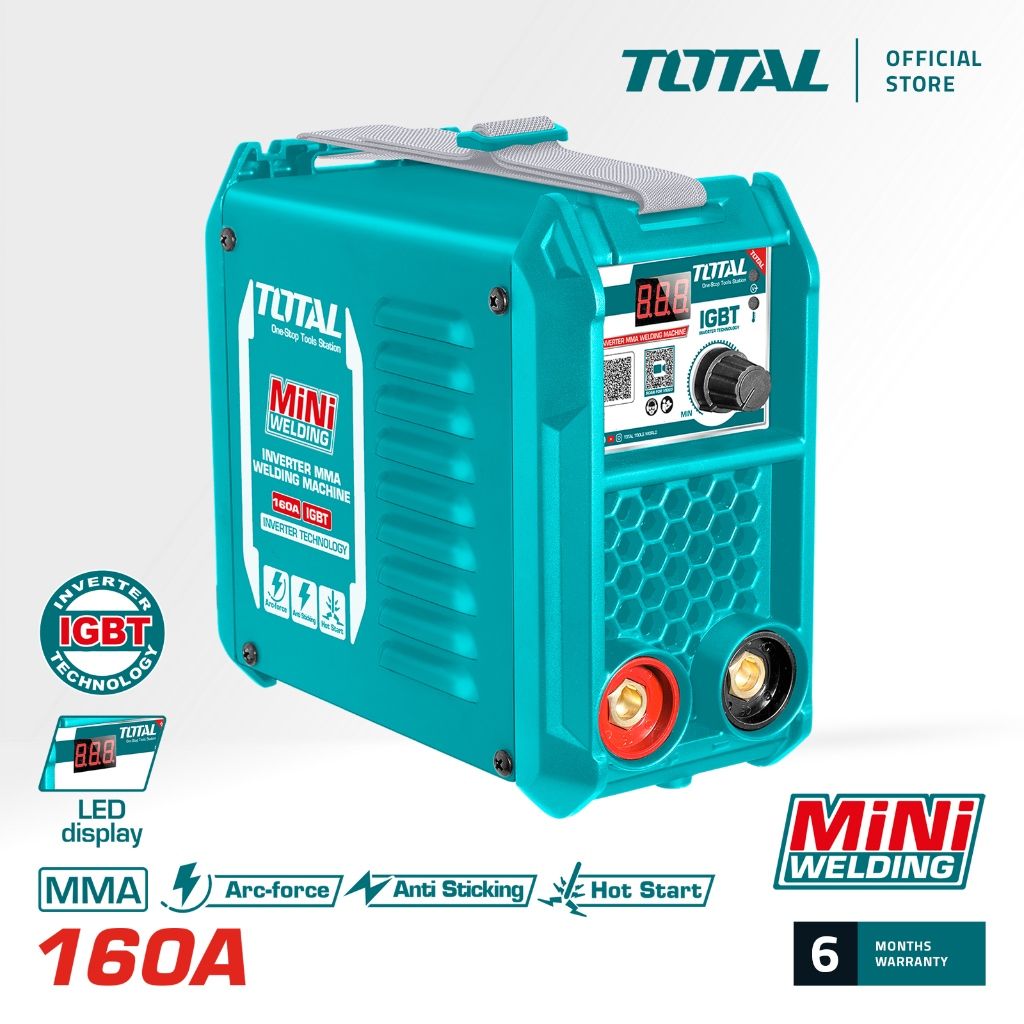 TOTAL INVERTER MMA WELDING MACHINE (160A/1.6-3.2MM) IGBT + LED DISPLAY + WIRE BRUSH + HELMET + SHOULDER STRAP TW216018