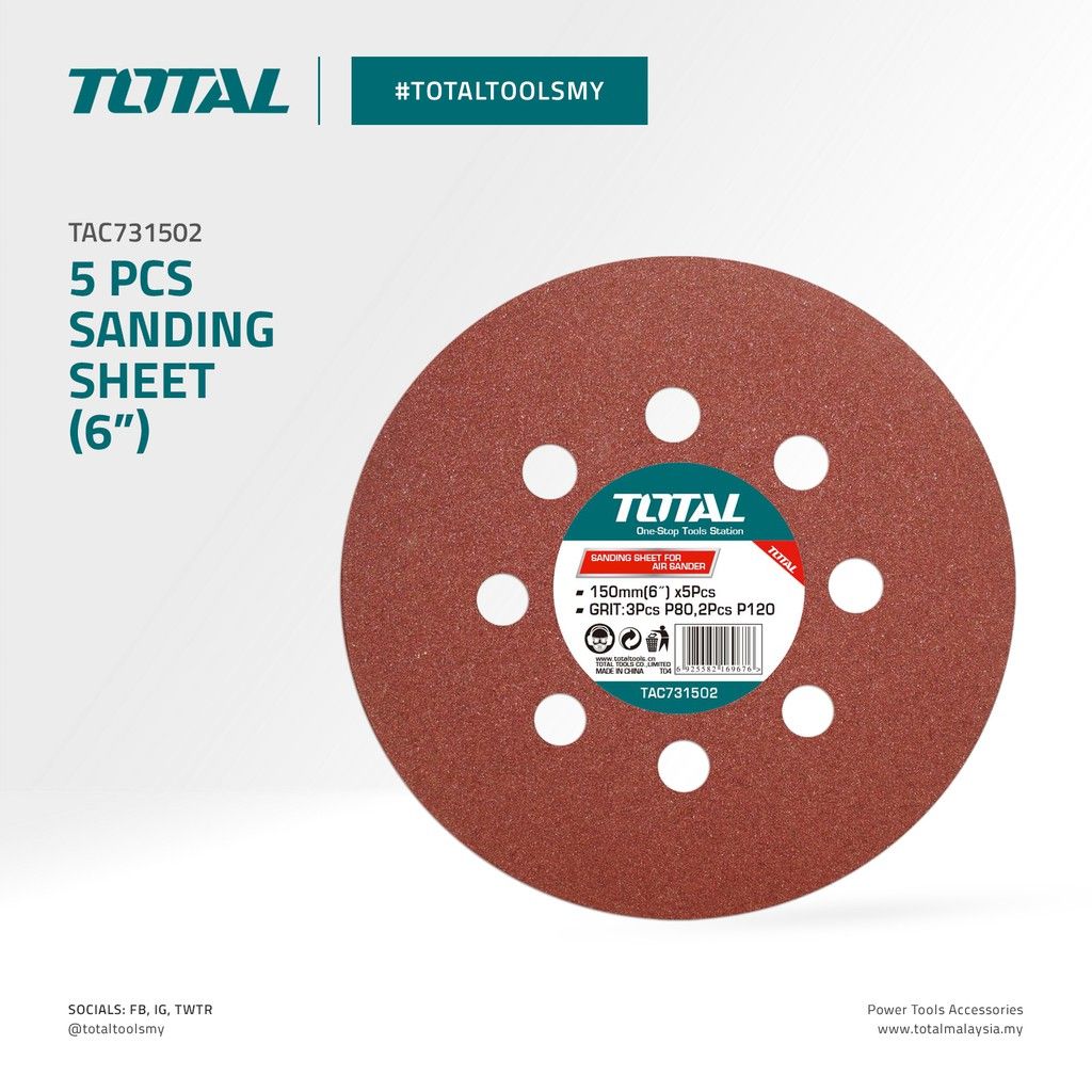 TOTAL SANDING SHEET FOR TAT91501 AIR SANDER (6"/5 PCS) TAC731502