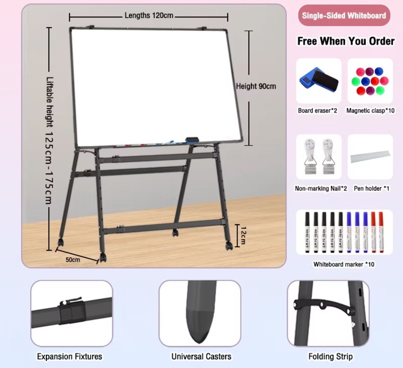 Whiteboard Moblie 90*120CM White Board Magnetic Whiteboard Set withStand Mobile on Wheels Durable Quality
