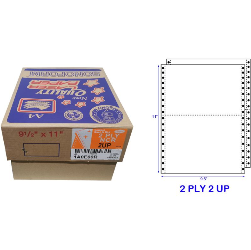 SONOFORM 9.5? X 11? A4 2 PLY 2 UPS NCR BLANK COMPUTER FORM (1000 FANS) (55GSM)