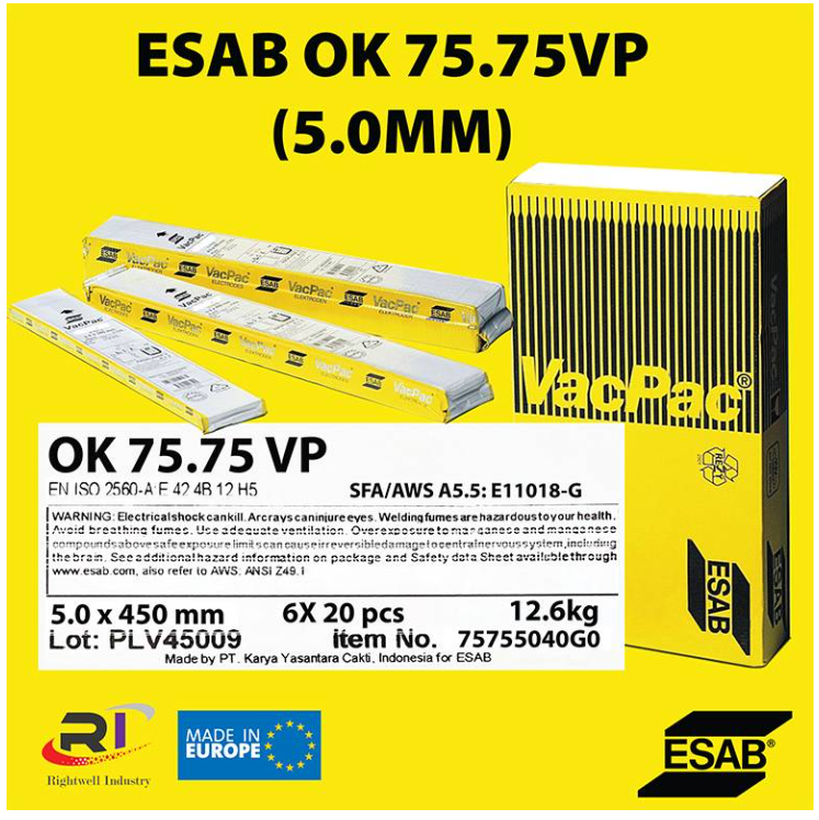 RIGHTWELL ESAB OK 75.75 VP WELDING ELECTRODE (AWS E11018-G)