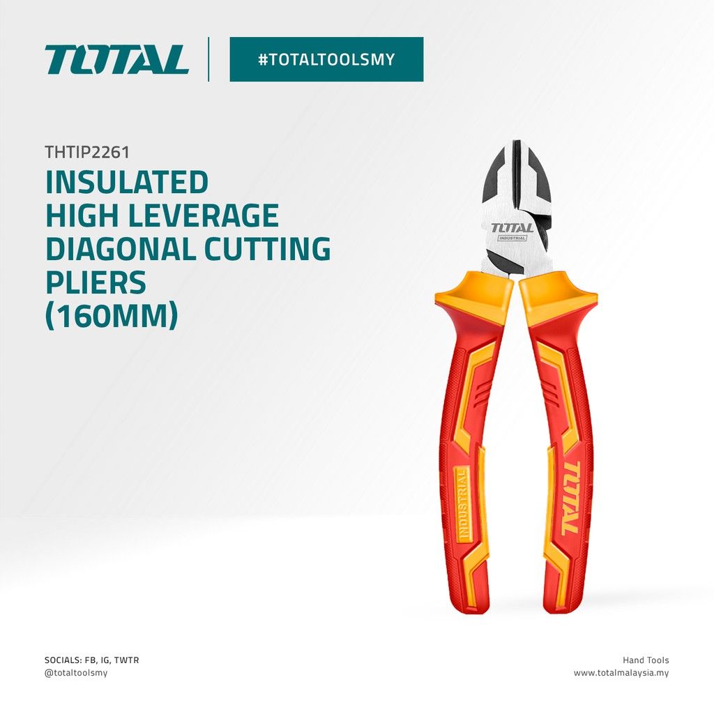 TOTAL INSULATED HIGH LEVERAGE DIAGONAL CUTTING PLIERS THTIP2261 (VDE Approved Certifications)