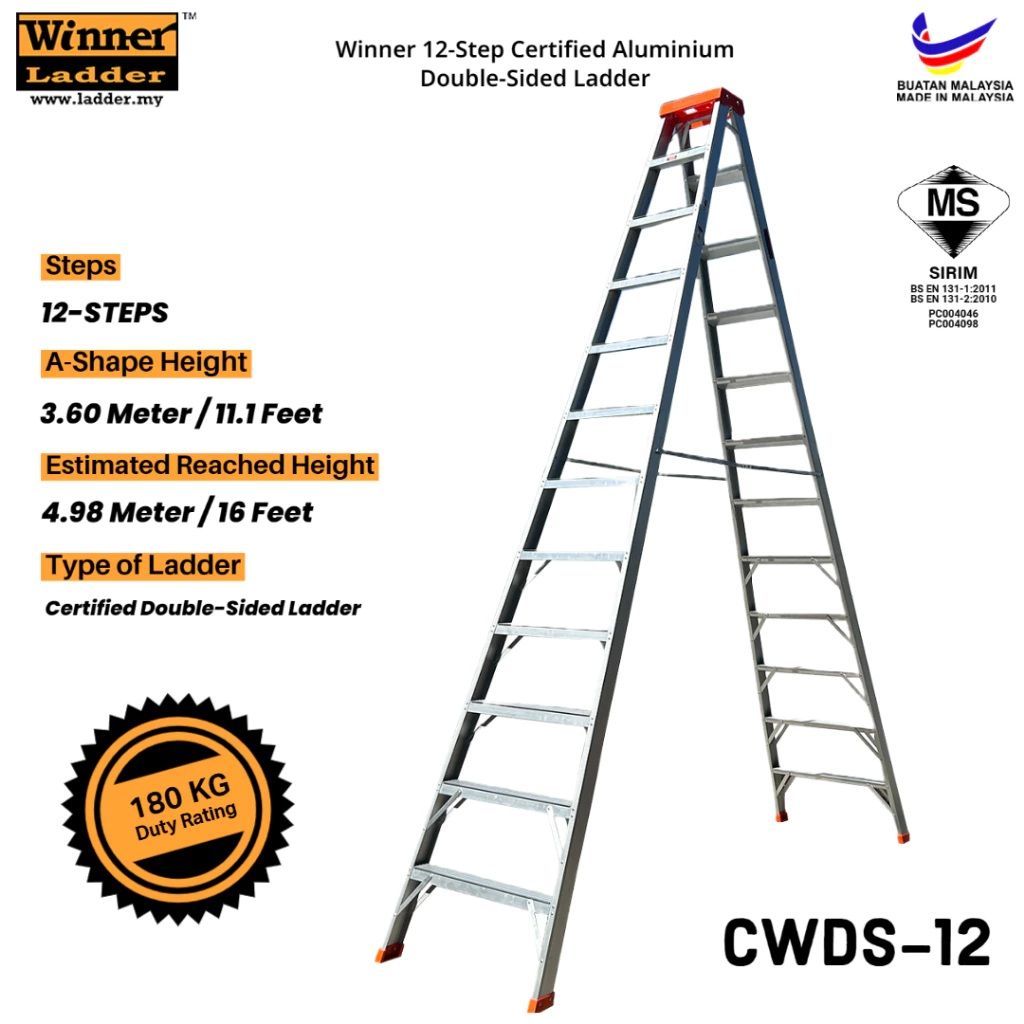 Winner Ladder 12-Step Heavy Duty Certified Aluminium Double-Sided Ladder