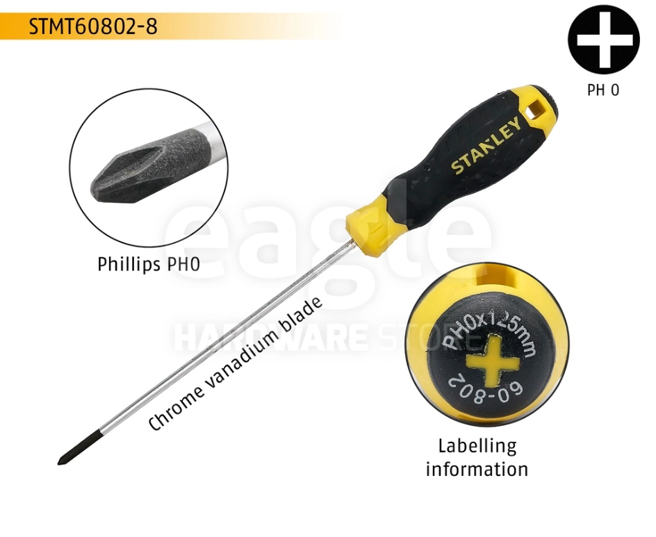 STANLEY STMT60802-8 PH.0 X 125MM PHILLIPS CUSHION GRIP SCREWDRIVERS