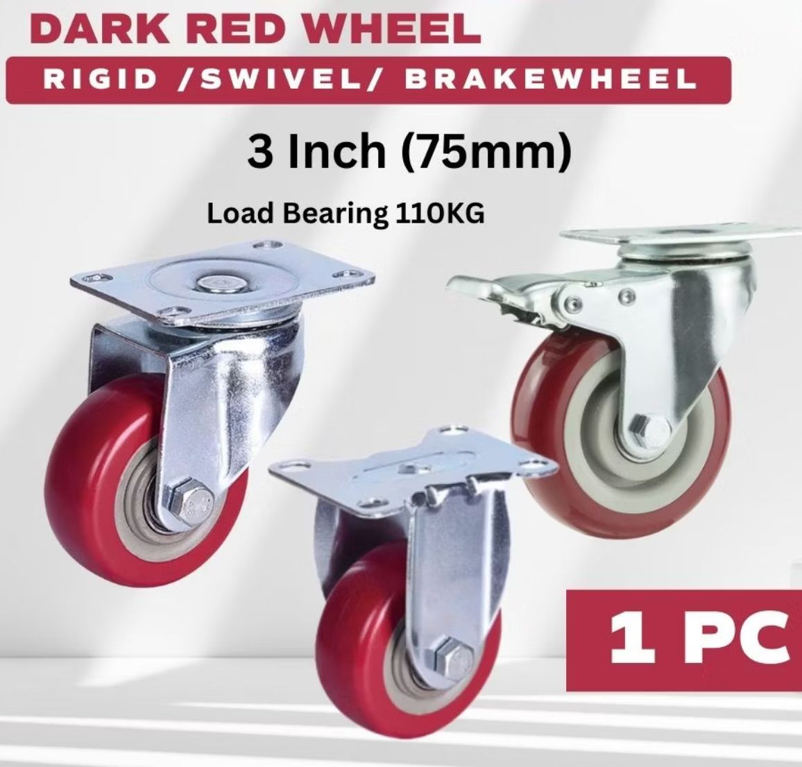 Wheel Heavy Duty Swivel Rigid Brake Castor Caster wheel Roller Roda Trolley Wheel 3 INCH PU