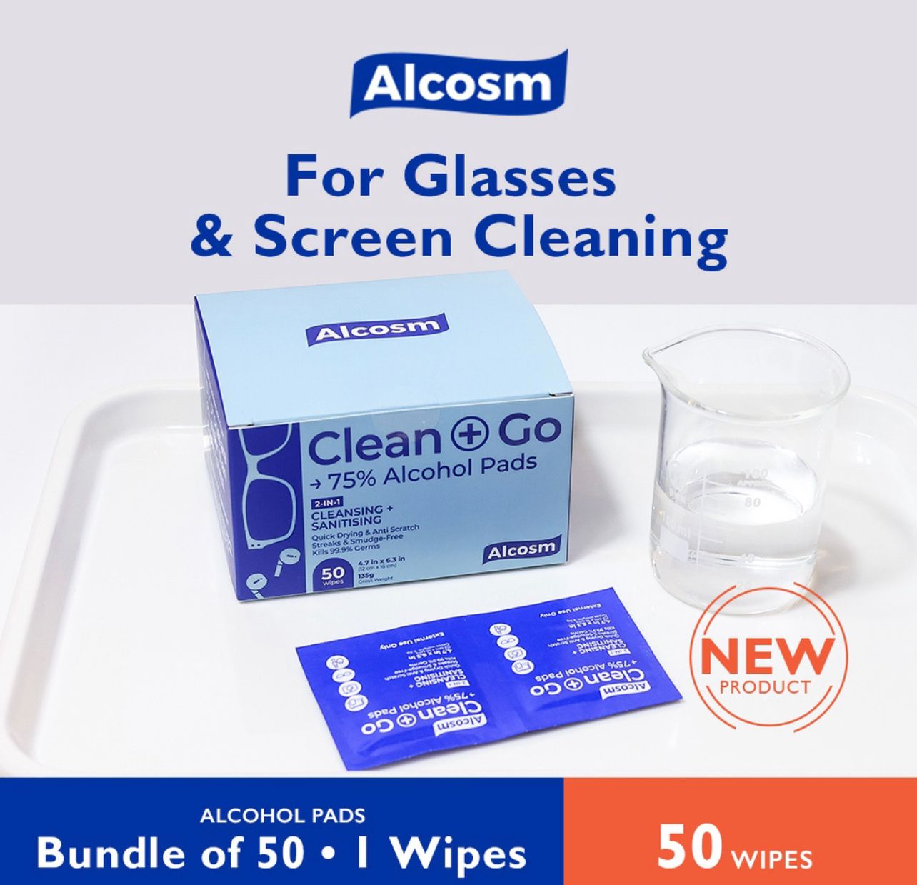 Alcosm Alcohol Wipes (50's) 1 box