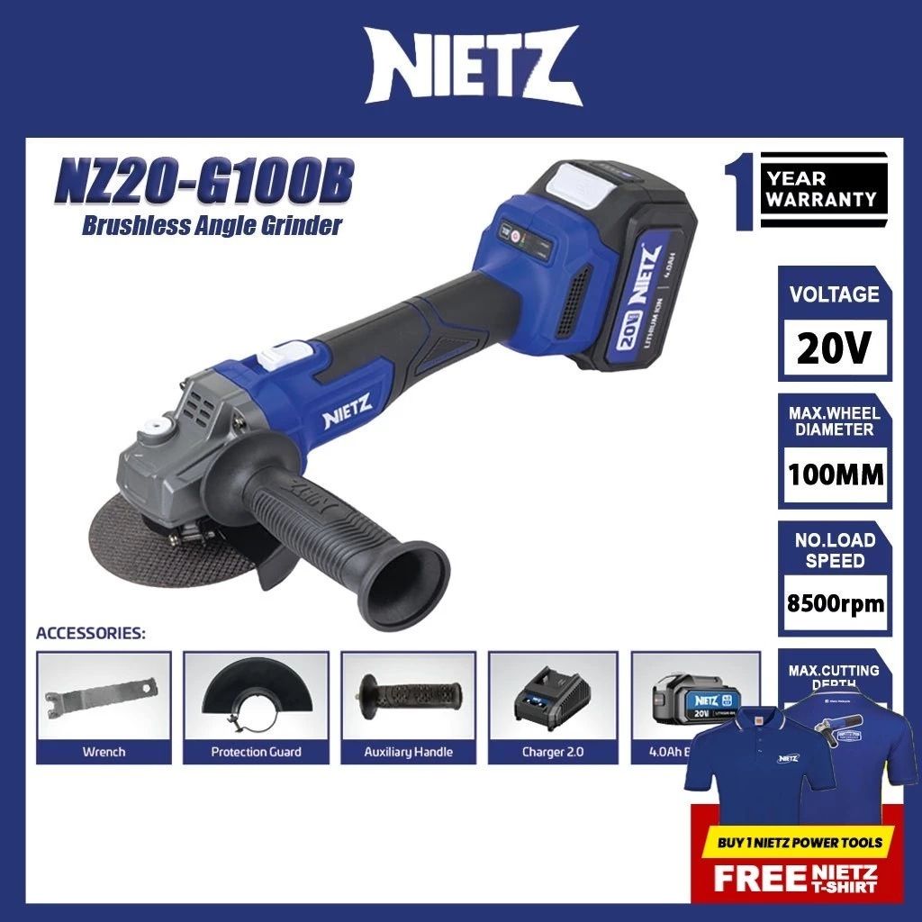 NIETZ Brushless Cordless Angle Grinder NZ20-G100B