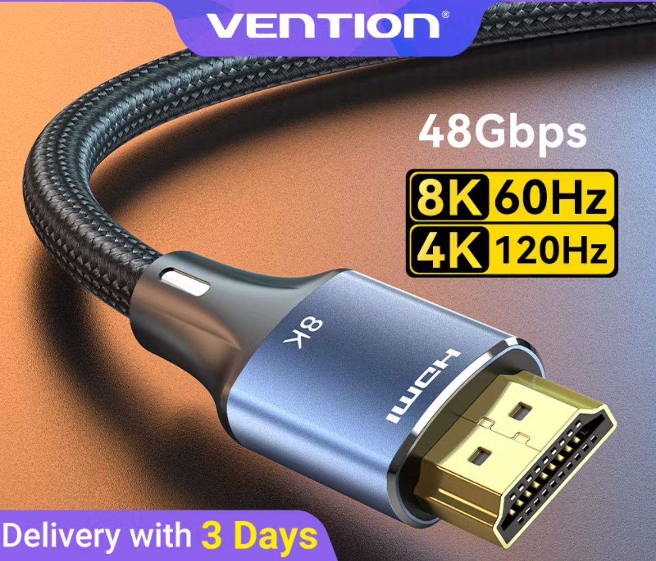 Vention HDMI 2.1 Cable HDMI Male to Male 8K 60Hz 4K 120Hz 3D eARC Dolby Vision 48Gbps Ultra High-Speed Dynamic HDR Technology