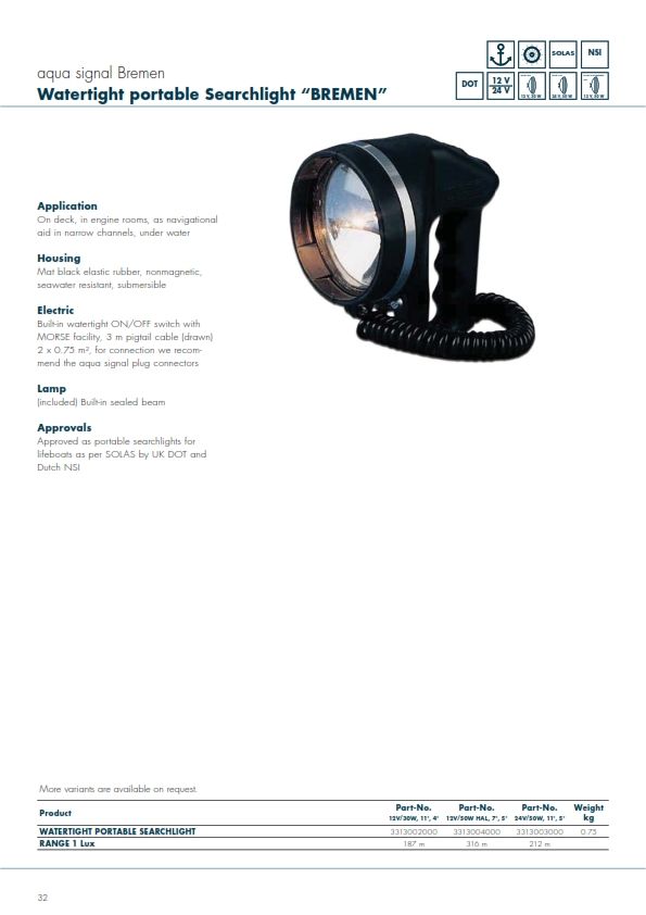 AQUA SIGNAL *AQUA SIGNAL BREMEN Portable Search Light / 12 V / 50 W