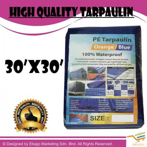 QS 30' X 30' High Quality Blue Orange Canvas Tarpaulin Sheet Tarpaulin Canvas Sheet
