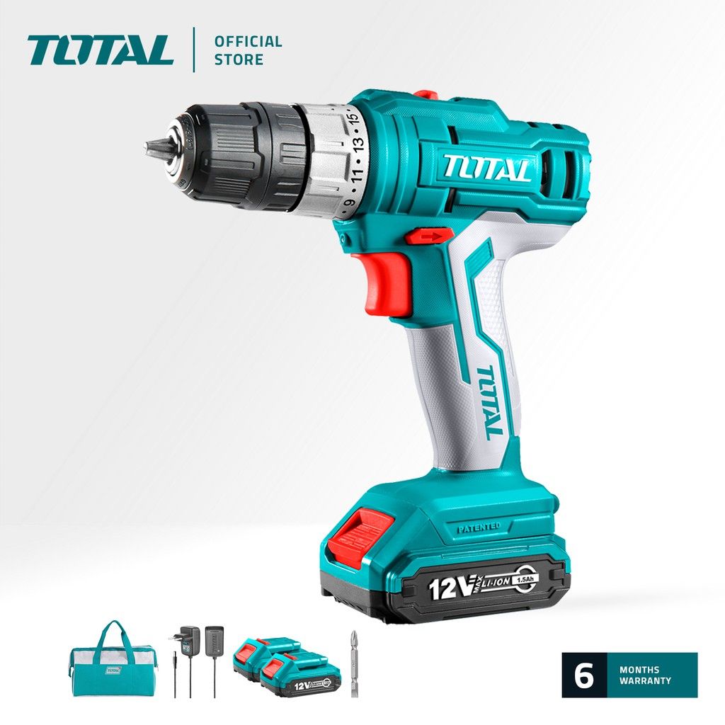 TOTAL TDLI1222 LI-ION CORDLESS DRILL (PACKAGE COMES WITH /2 PCS 12V 1.5AH BATTERIES /1 PC CHARGER / 1 PC CR-V BIT / FREE 1 PC TOOLS BAG)