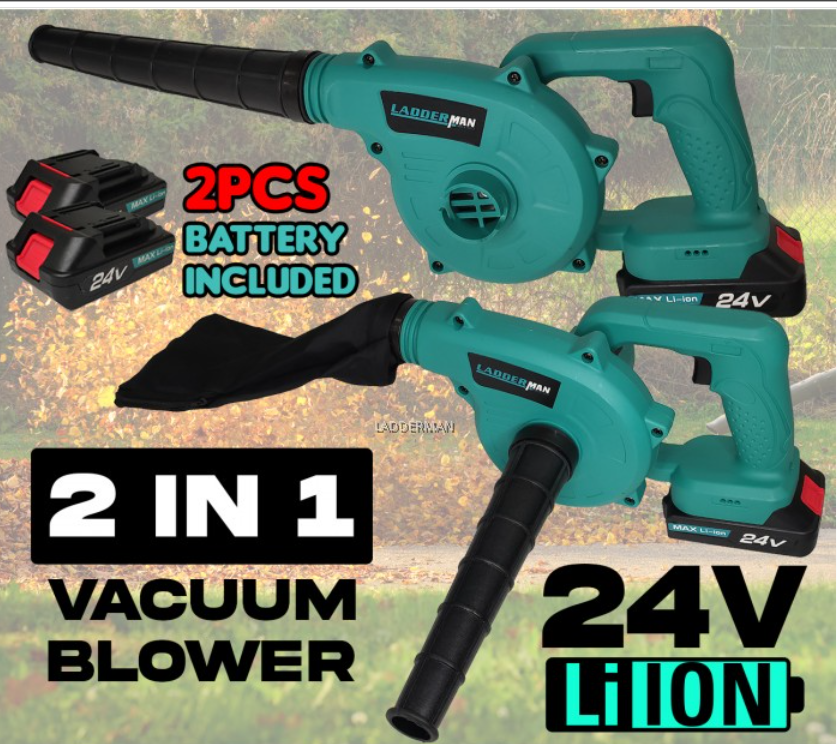 LADDERMAN LDM-24V-BLOWER 24V LI-ION BATTERY 2IN1 CORDLESS BLOWER AND VACUUM (2PCS BATTERY INCLUDED) FOR CLEARING LEAF DUST SAND
