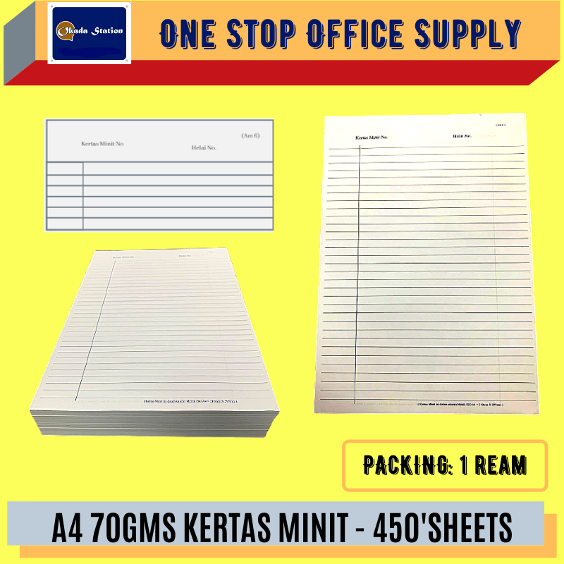 AM 6 A4 70GSM KERTAS MINIT - 450'SHEET /Kertas Minit /A4 Size Kertas Minit /70gsm Kertas Minit /AM 6 Kertas Minit