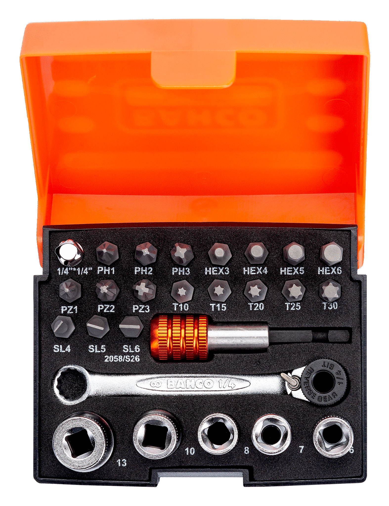 BAHCO/RS Bahco Ratchet, Socket & Bit Set 26 pieces, 1/4 in