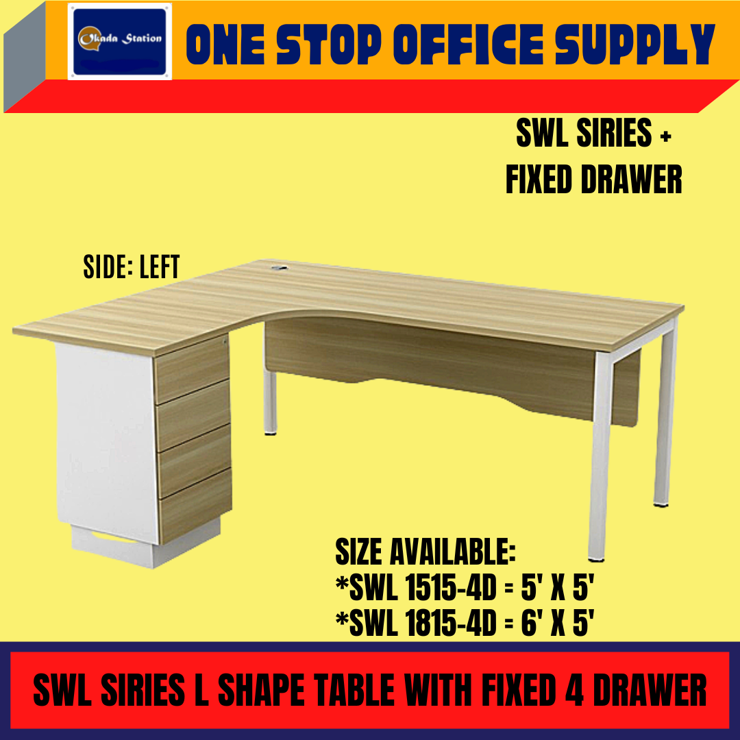 L Shape Executive Office Table With Fixed 4 drawer Pedestal Set/ 5' X 5' / 6' x 5' / SWL 1515-4D / SWL 1815-4D / Office Table / Table / L Shape Table