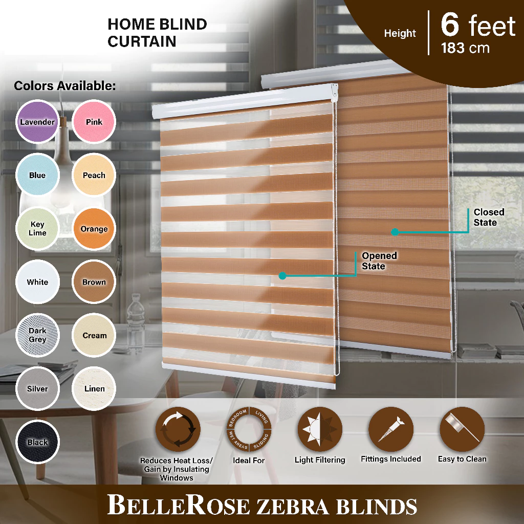 Belle Rose Zebra Blinds Curtain 4ft x 6ft