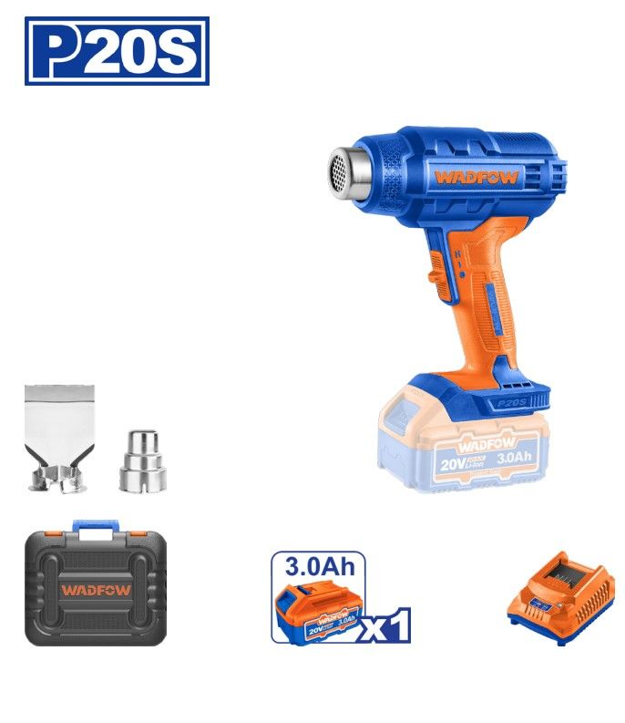 WADFOW CORDLESS HEAT GUN 20V + (1PCS BATTERY 3.0AH) + (1PCS CHARGER) WKH1B01