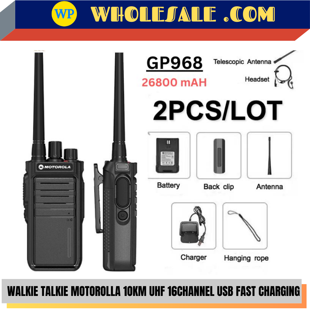 Motorola / Walkie Talkie / UHF 400-470MHz / USB Fast Charging / 2 UNIT IN 1 SET / GP968 / 16 Channel / Handy Talky / Walkie Talkie /