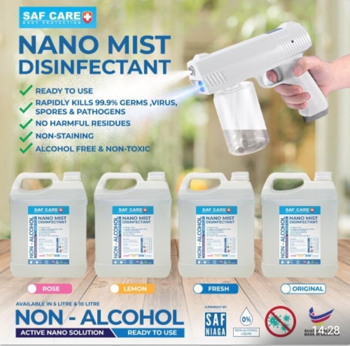 OCHA -SAF CARE NANO MIST DISINFECTANT LIQUID KKM APPROVED( NOT200402714K) AVAIL SIZE 5 & 10 LITER -FREE DELIVERY SEMENANJUNG SAHAJA