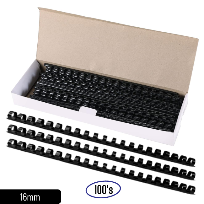QP Comb Binder 21 Ring 16MM Black 100's/BOX